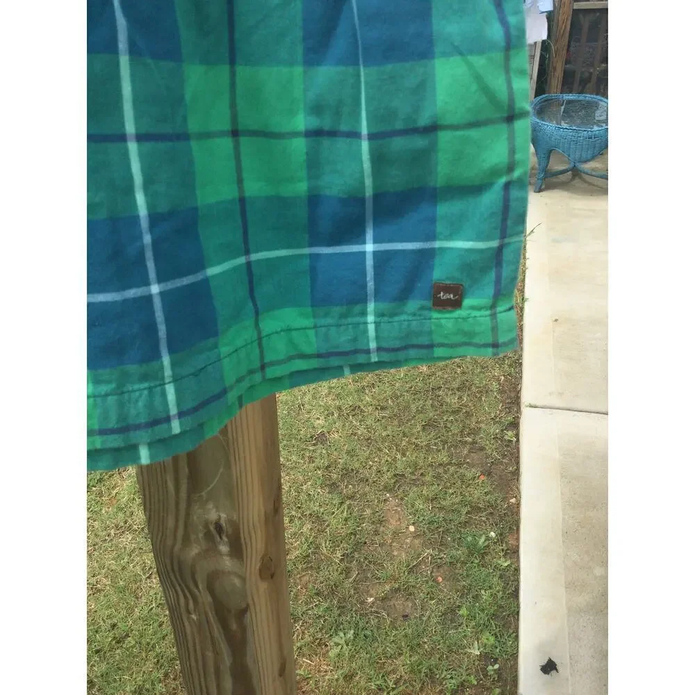Tea girls short sleeve dress size 8 shirt‎ green blue plaid cotton preppy
